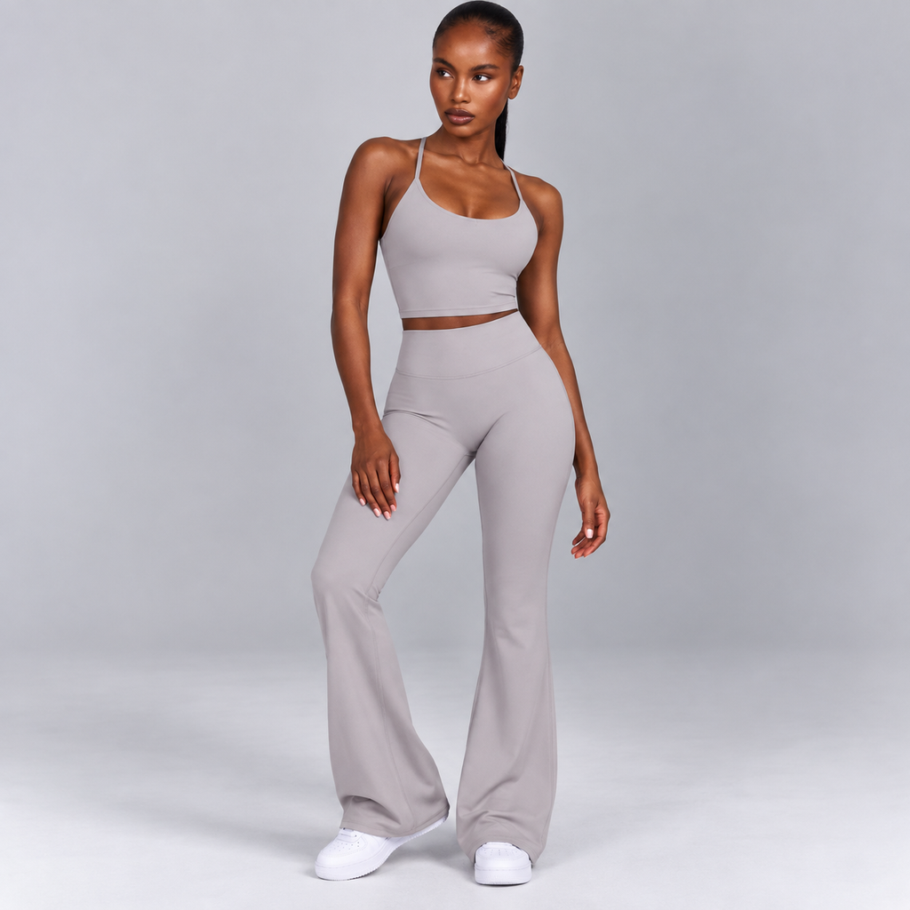 High-Waisted Flare Pants -Blue