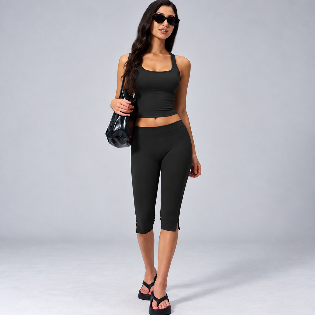 EVEO Slit Hem Capri Leggings